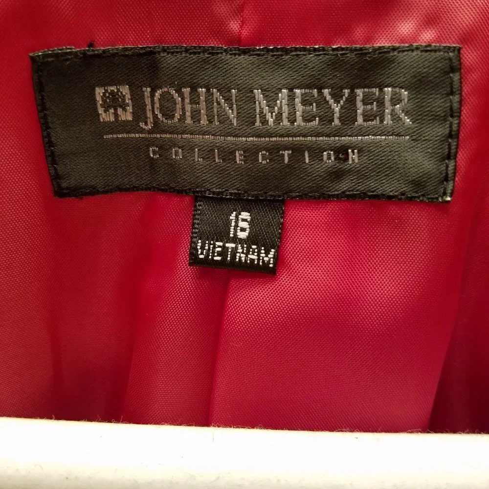 John Meyer Suit Jacket Blazer 16 Fire Red 7/8 Sleeves Fully Lined Roll Collar
